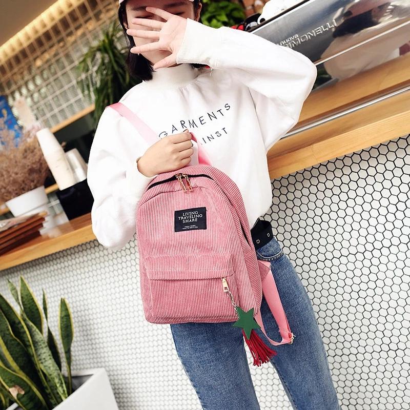 Women Mini Corduroy Backpack Female Soft Canvas Fabric Shoulder Bag Ladies Cute Small Travel Bags Backpack For Teenage Girls