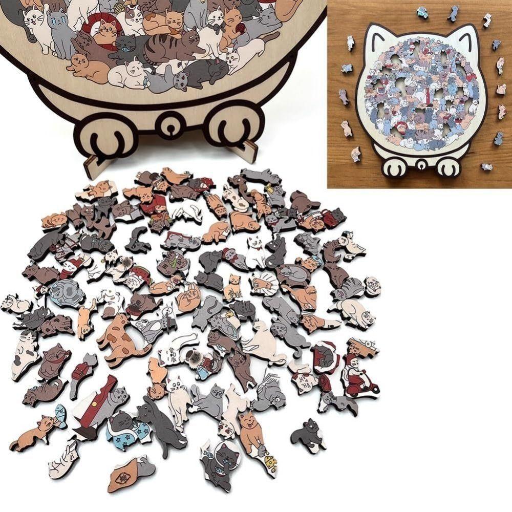 Cute Kitten Cat-shaped Jigsaw Animal Puzzle Unique Irregular Puzzle Cat Wooden Puzzle  For Adults