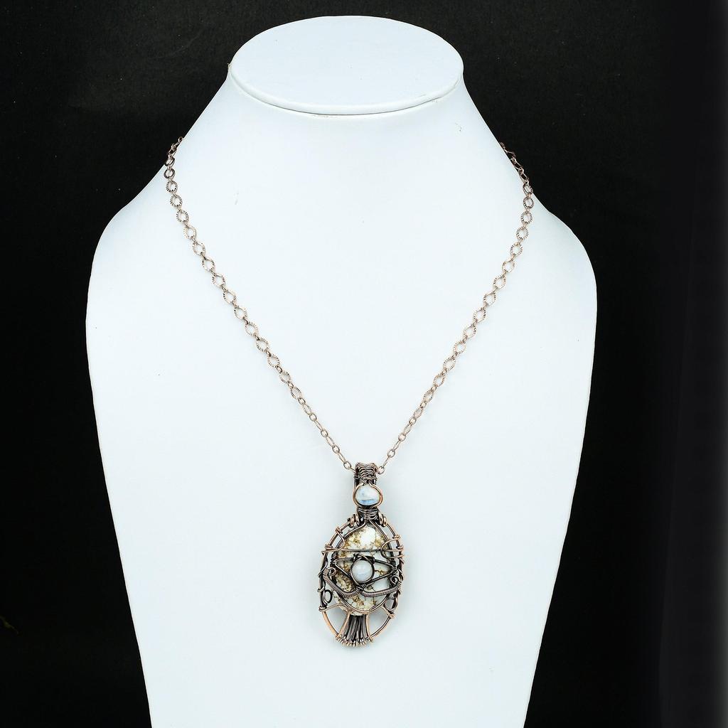 Evil Eye Wild Horse Magnesite Copper Pendant Gemstone Copper Wrapped Jewelry Handmade Designer Pendant Rainbow Moonstone Evil Eye Pendant