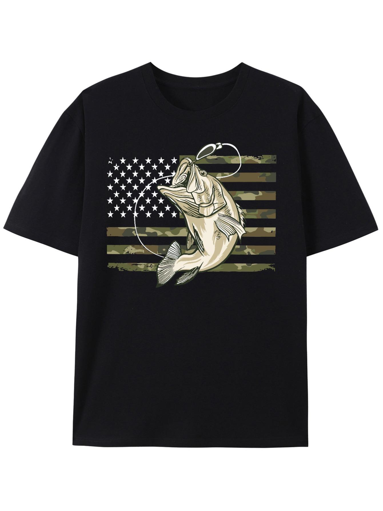 American Flag  Bass Fish Camo with Patriotic Design100 cotton summer Oneck short sleeve casual printed mens Tshirt S