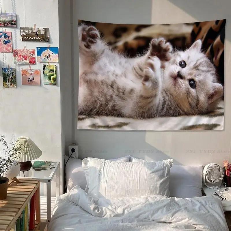 Office Living Room Tapestry Cute Pet Cat Tapestry Home Wall Decoration Tapestry