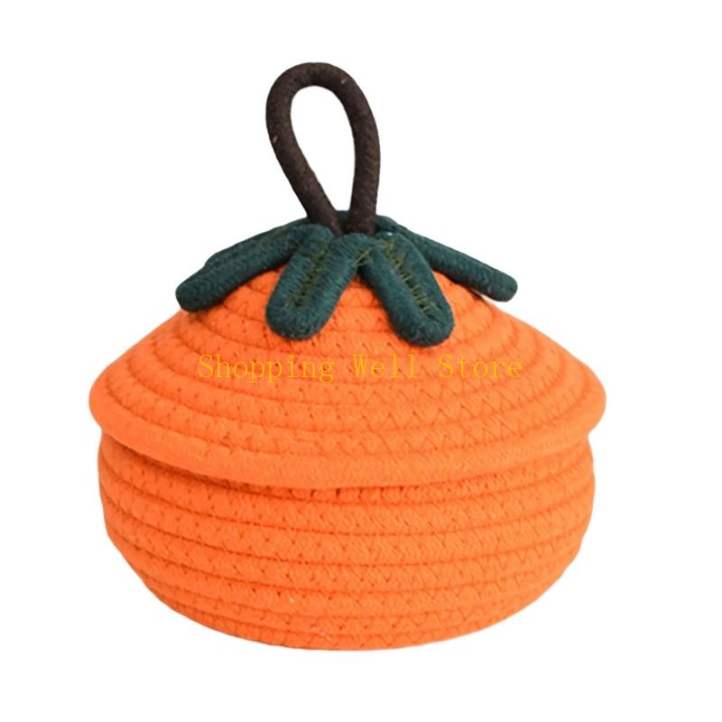 KX4B Festival Woven Cotton Storage Bin Lid Fall Decoration Pumpkin Design Organiser
