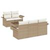 6 Piece Beige Poly Rattan Sofa Set with Cushions