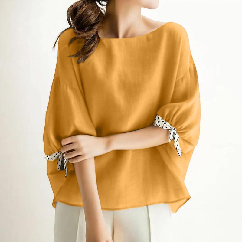 ZANZEA Blusa holgada casual de verano para mujer con cuello redondo y manga 3/4