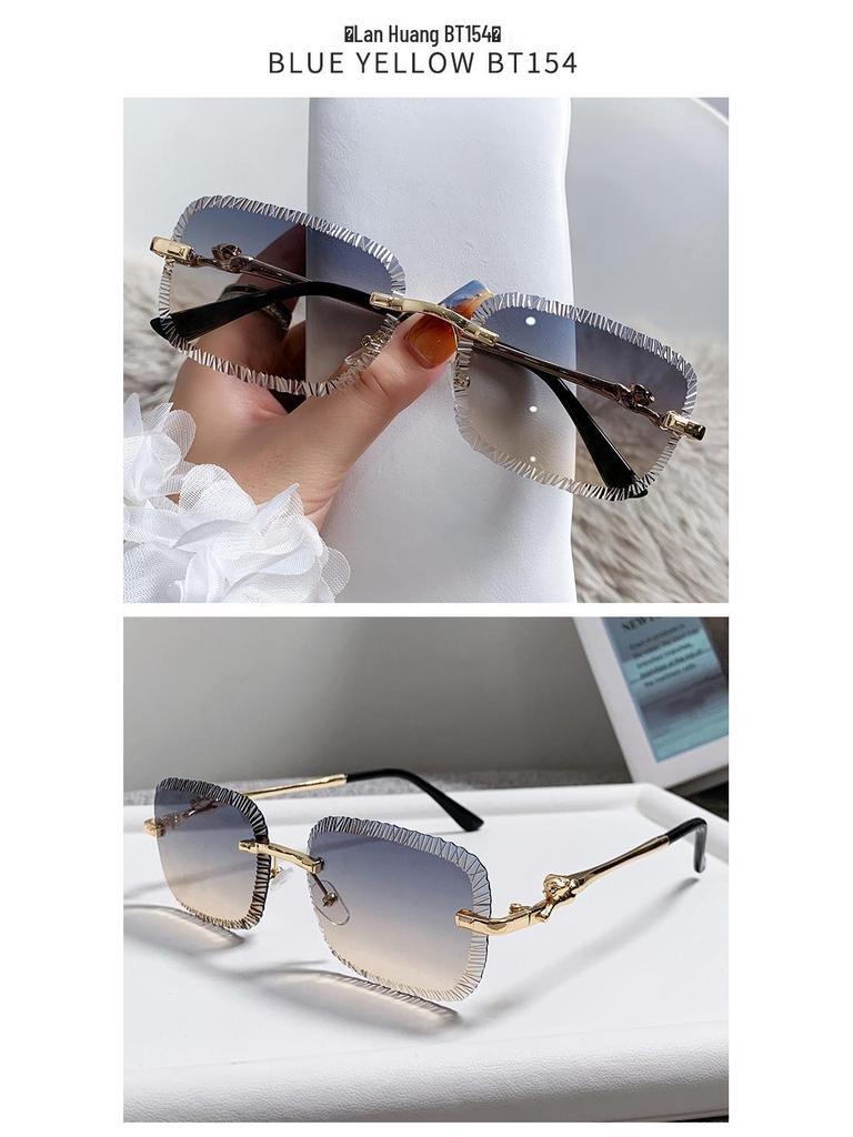 European & American Square Frameless Sunglasses: Men's Sawtooth & Women's Leopard Head Metal Fashion