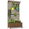 Raised Bed with Drainage Holes, Wood Planter with Trellis for Climbing Plants To Grow Vegetables, Flowers, Brown