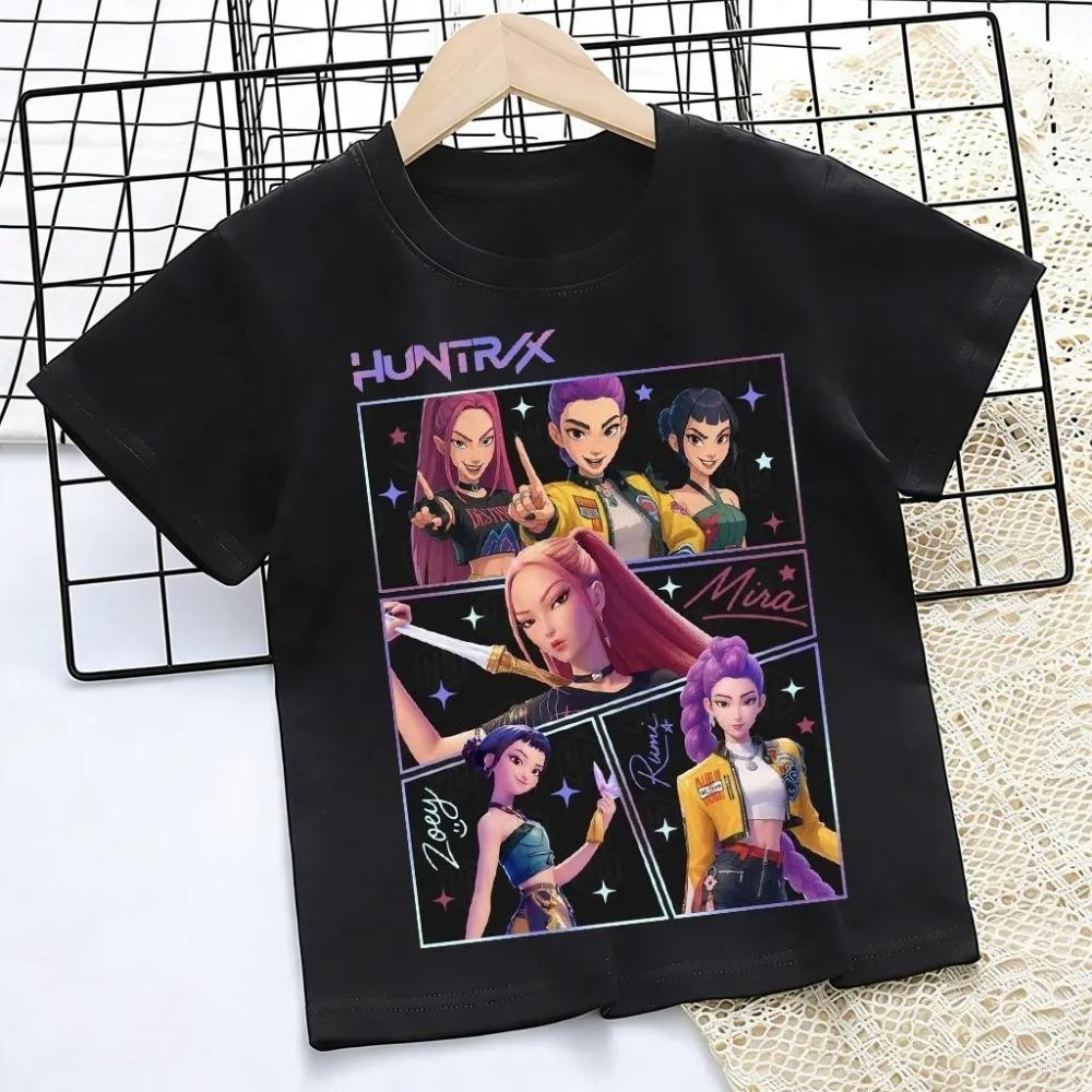 HUNTR/X K-pop Demon Hunters Kids T-Shirt, Unisex Virtual Idol Group Graphic Tee, 100% Cotton Casual Short Sleeve Top for Children