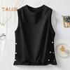 Men Vest Sleeveless Round Neck Loose Fit Tank Tops with Side Buckles Closure Solid Color Casual Tops Summer Wear