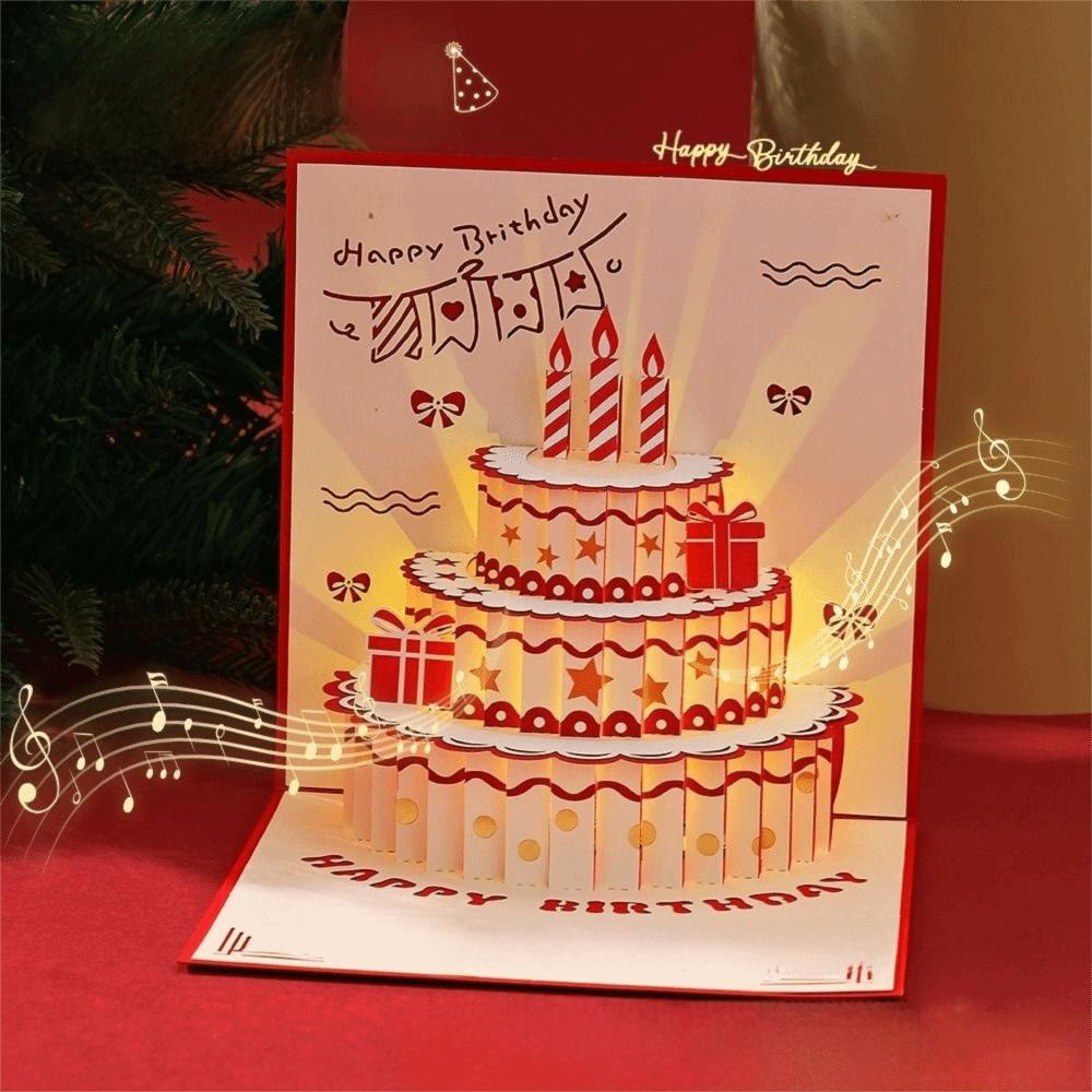 Pop Up Cake Happy Birthday Cake Card With Envelope Best Wishes Musical Light Greeting Card Greeting Invitation Cards
