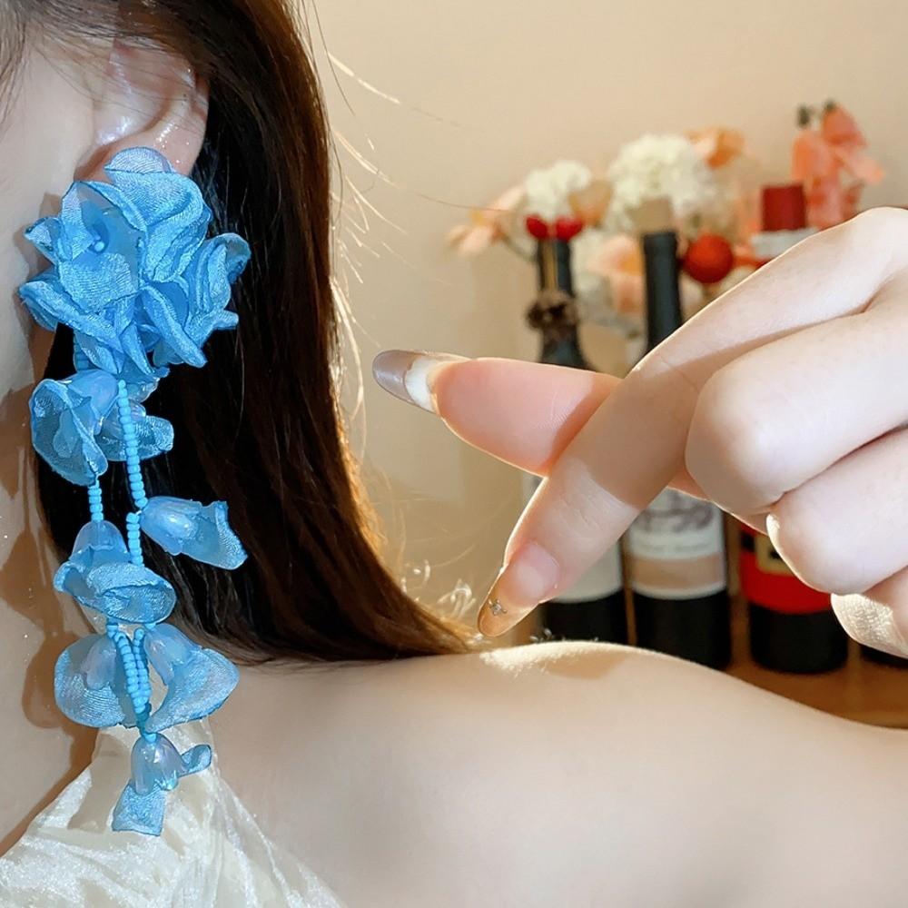 1 pair Bohemian Style Chiffon Flowers Earrings Women Seaside Earrings Festival Ear Accessories