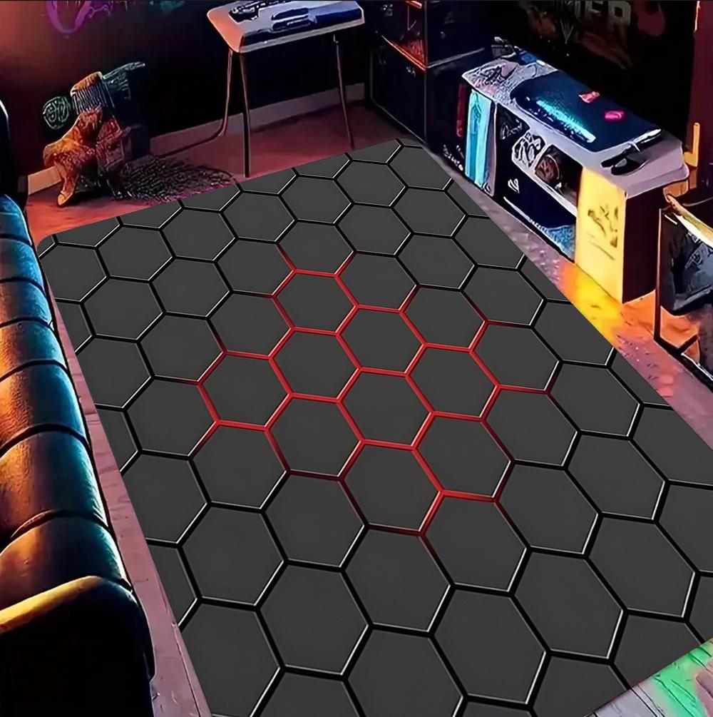 

3D Hexagon Geometric Tech Pattern Area Rug Stereo Tech Style Floor Carpet for Modern Space Gaming Room Creative Home Decor 40x60cm