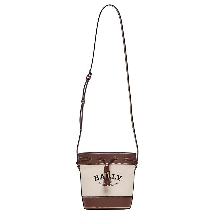 Bally Letter Micro Logo Adjustable Shoulder Strap Leather Bucket Bag Crossbody Shoulder Bag Women Bags Brown Beige 6311707