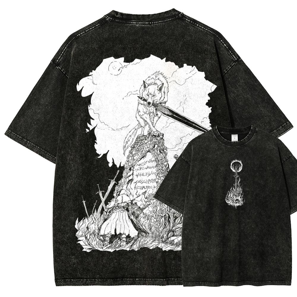 Hot Sale Action Game Peripherals Dark Souls Graphic Print T-shirt Men Women Loose Casual Oversized Vintage Washed O-neck Cotton Top Summer New Tee