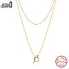EFFIE QUEEN 925 Pure Silver Beads Chain Double Layered Choker Necklace Paperclip Chain Neck with O Pendant Jewelry Party BQN47