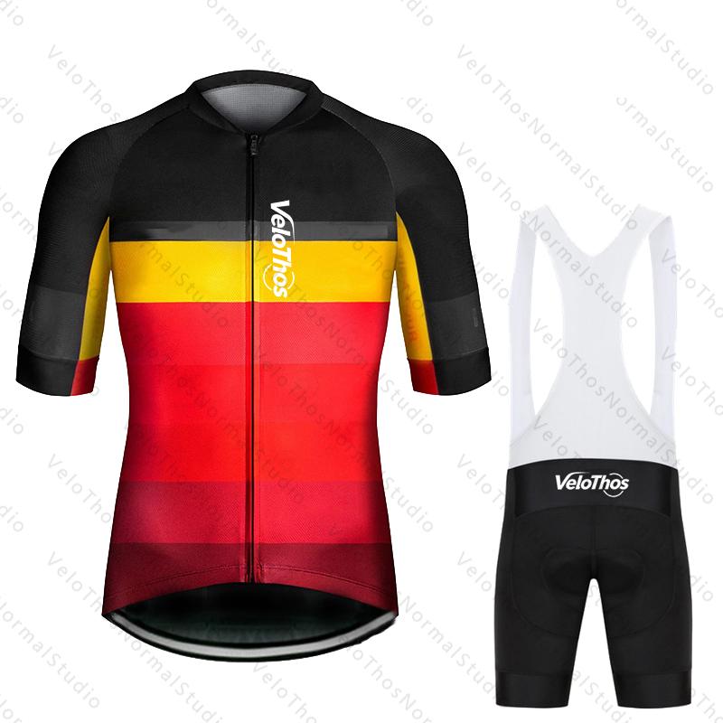 VeloThos Cycling Jersey Set and Bib Shorts Summer Short Sleeve Sport Camping Pro Race Bicycle Clothing MTB Ropa Maillot for Men