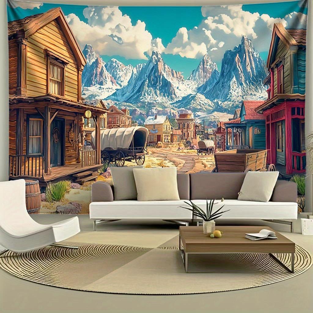 Wild-West-Szenerie Digitaldruck Polyester Wandteppich geeignet für den Einsatz in Wohnzimmern Schlafzimmern Büros Bars Partys