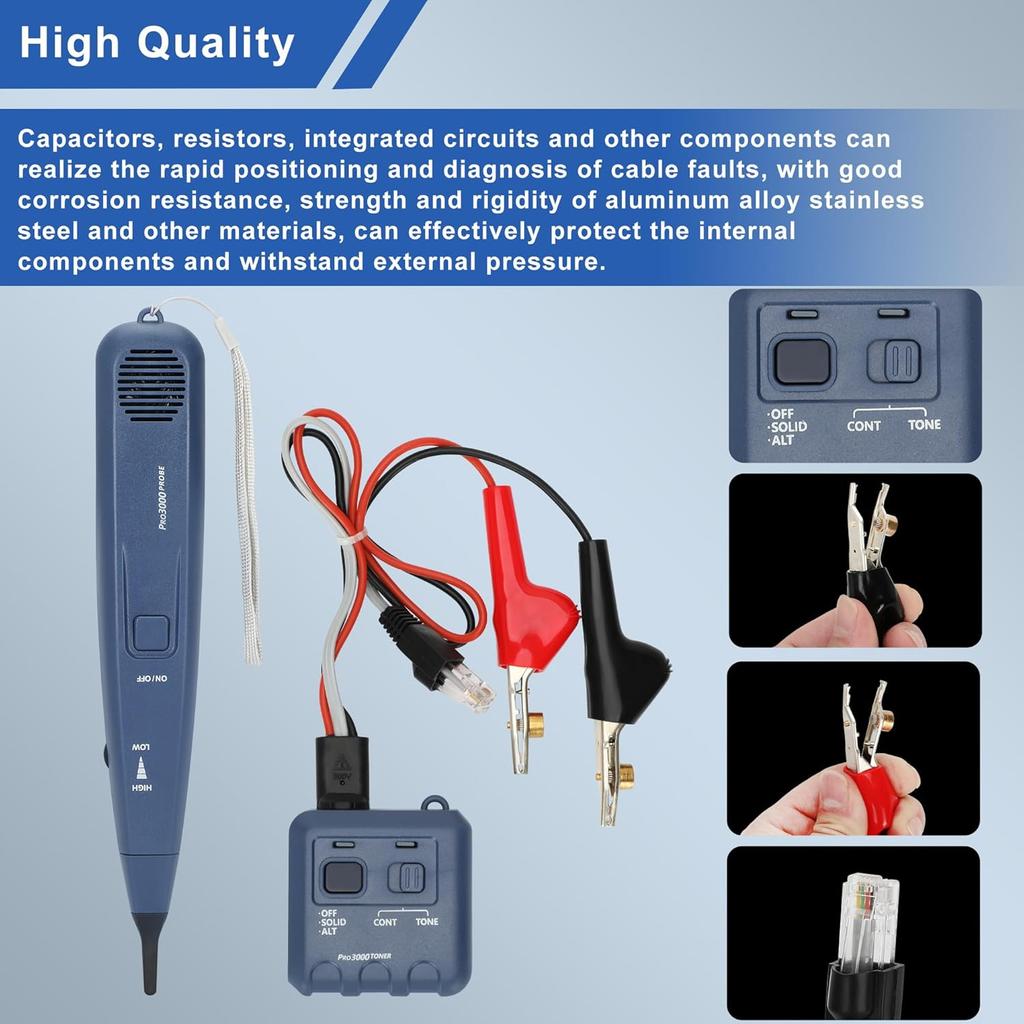 Pro3000 Tone Generator and Probe Kit, Toner Electrical Tool, Wire Toner and Probe Kit, Handheld Telephone Line Finder with SmartTone Technology