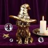 1/2Pcs Retro Cat Witch Ornament Solid Brass Sculpture with Wizard Hat Whispering Story Sculpture Desktop Art Decor