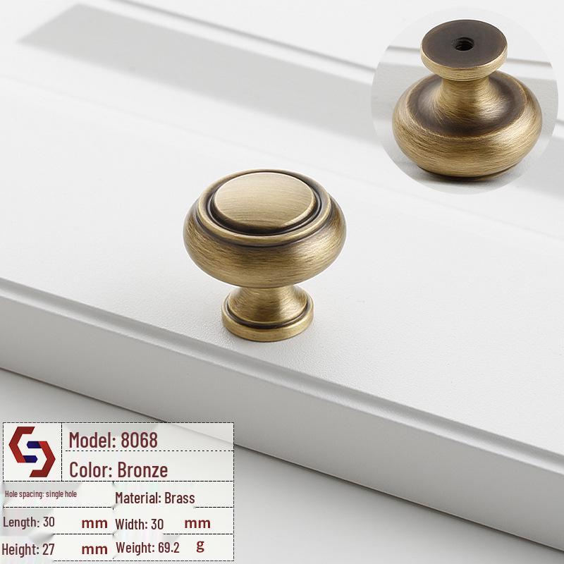 Vintage Brass Handle for Wardrobes, Cabinets, Drawers, and French Doors - Single Hole Light Luxury Style Furniture Hardware