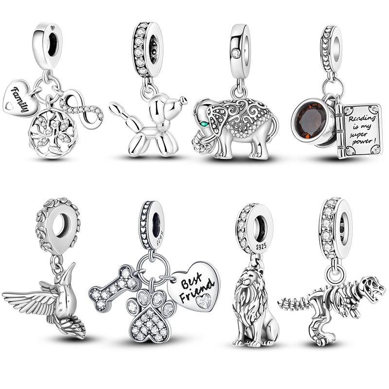 Silver Plated Puppy Lion Cat Paw Sparkling Charms Beads For Original Bracelet Pendant Women Jewelry Gifts