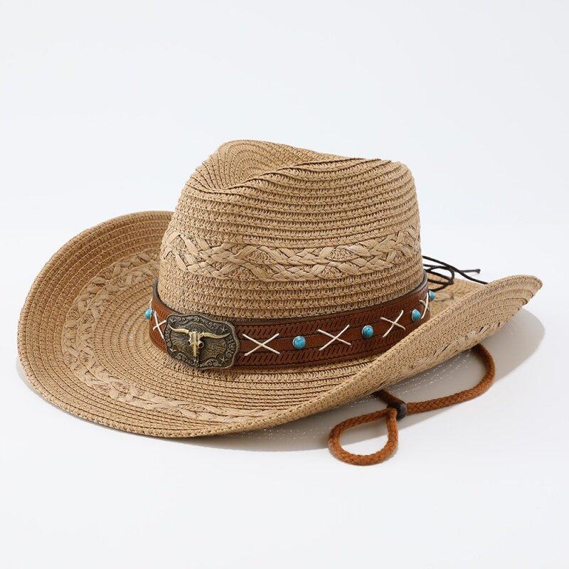 Hot Sale Summer Cowboy Hat Men's and Women's Western Cowboy Straw Hat Outdoor Shading Sun Protection Riding Hat
