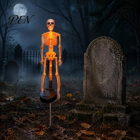 Spooky Garden Path Lighting 2Pcs Solar Skeleton Stake Light, Halloween Glowing Realistic Figurine, Waterproof Illuminated Yard Accents Outdoor