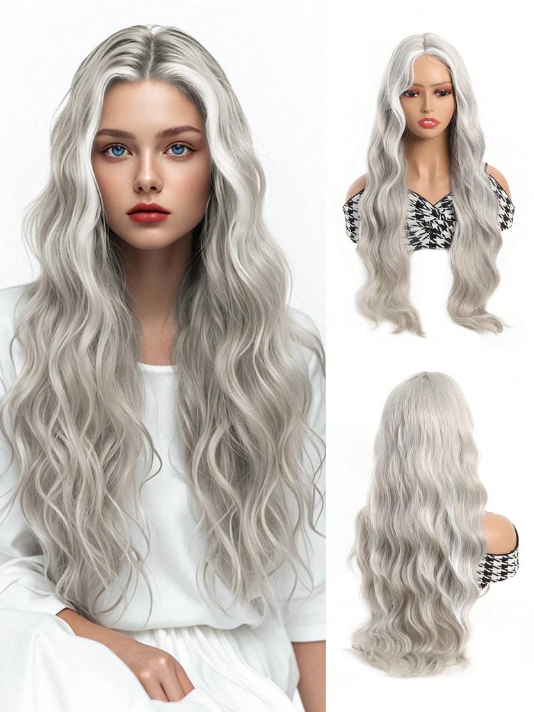 28 Inch Big Wavy Light Grey Wigs For Women Heat Resistant Fiber Wigs Beginners Friendly Wigs Perfort For Parties Halloween Christmas And Daily Use