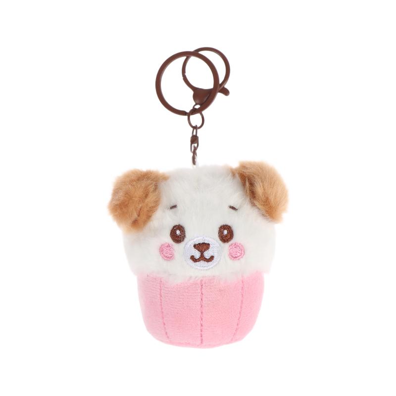 Cute Teacup Dog Plush Keyring Mini Fluffy Soft Stuffed Doll Hanging Pendant for Key Handbag Travel Use