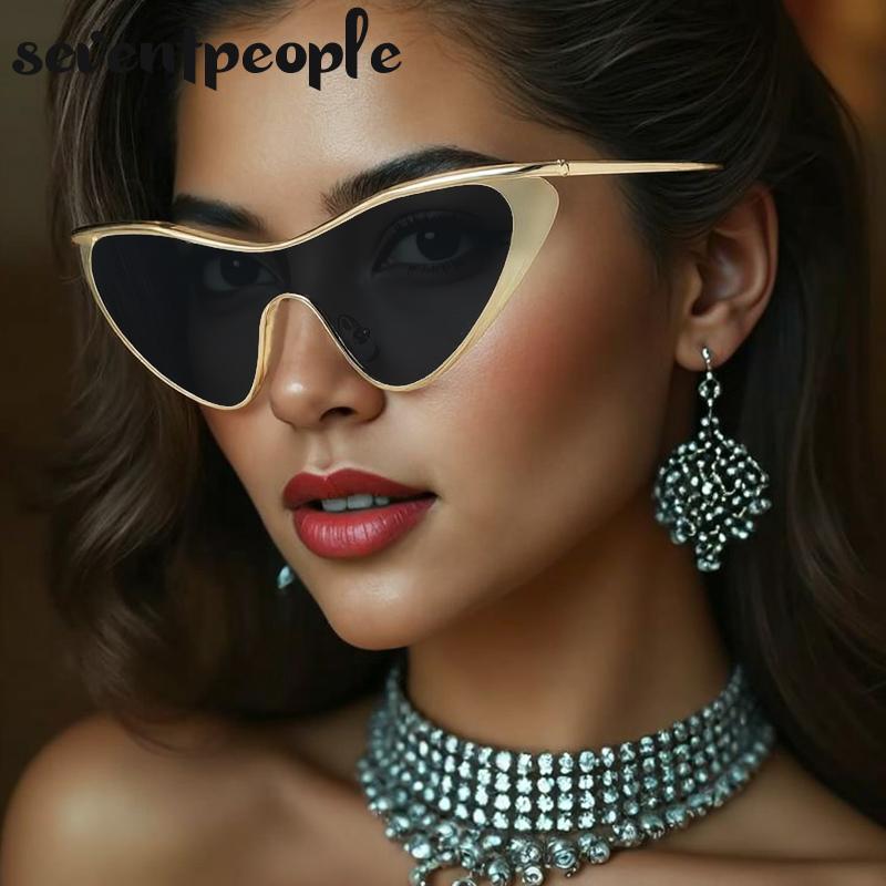 Sexy Cat Eye One-Piece Y2K Punk Sunglasses Women  Luxury Brand Trendy Steampunk Shield Sunglass Vintage Metal Shades UV400