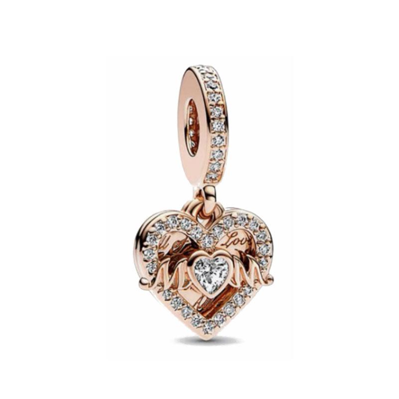 Exquisite rose gold plated pink star moon peace heartshaped pendant bead fit original copper bracelet necklace Do It Yourself jewelry