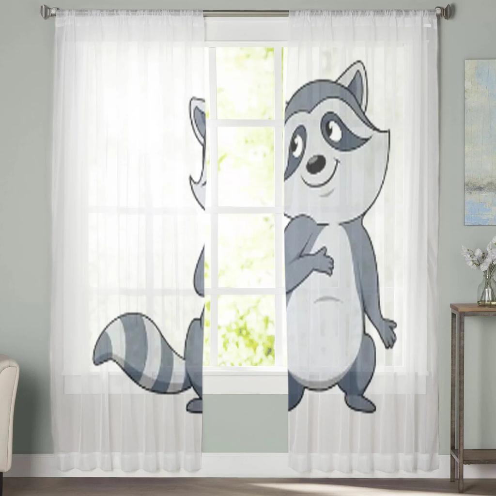 Waschbär Cartoon Gardinen für Schlafzimmer Wohnzimmer Tüll Vorhänge für Küche Fenster Voile Vorhänge