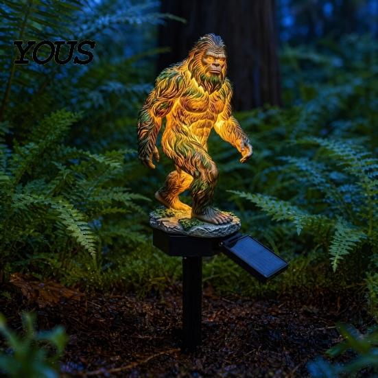 Trójwymiarowa solarna rzeźba ogrodowa, Statua Smoka Dzikusa, Rzeźba Dzikiego Człowieka, Automatyczna lampa z czujnikiem, Żywica, Dekoracja zewnętrzna nocna