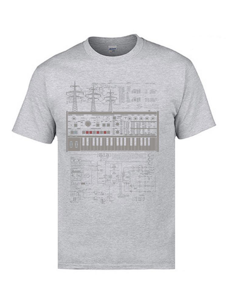 Electron Music Synthesizer Illustration T-Shirts For Men 100% Cotton Music Band Club Tops & Tees Electronic Keyboard AM T-shirts