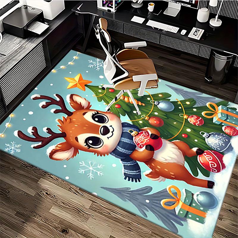Anime Deer Christmas Tree Office Chair Mat Non-Slip Carpet Holiday Gift for Home Decor Living Room Bedroom Game Room Dormitory.R075