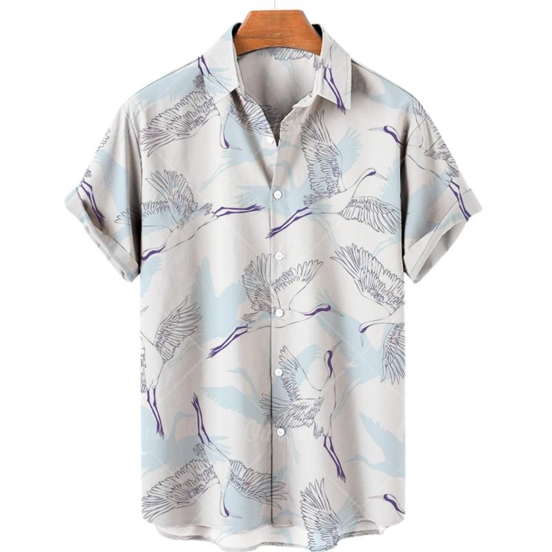 Men's Bird Costumes Hawaii Vacation Vintage Shirt For Men 3D Floral Casual Pattern High Quality Luxury Dazn Clothes Blouse Tops