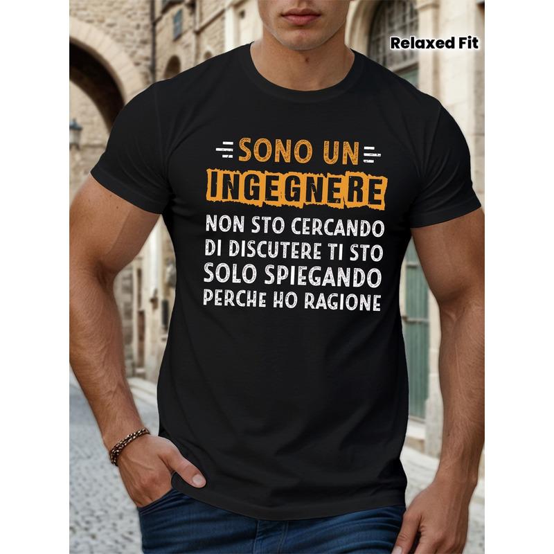 Men'S "Italian Engineer" T-Shirt - Bold "I Am An Engineer" Slogan, Black With Orange Italian Text - Relaxed Fit Tee For Engineers