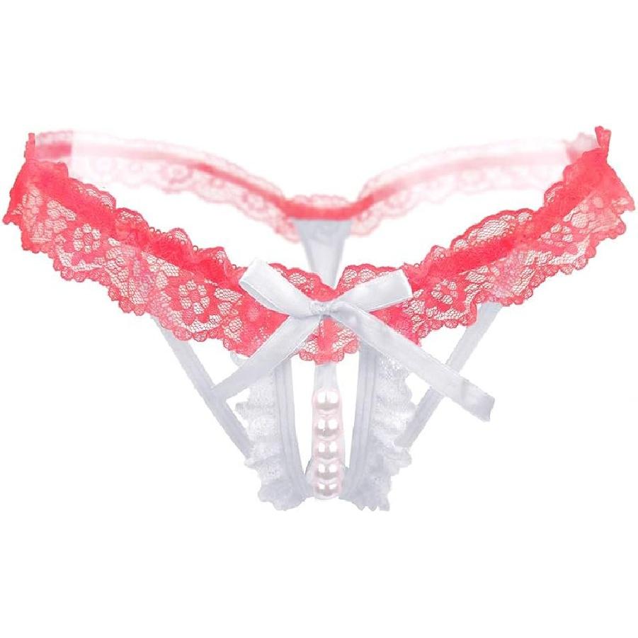 Women’s Sexy Panties,Lace Thongs G-String with Pearls Ball