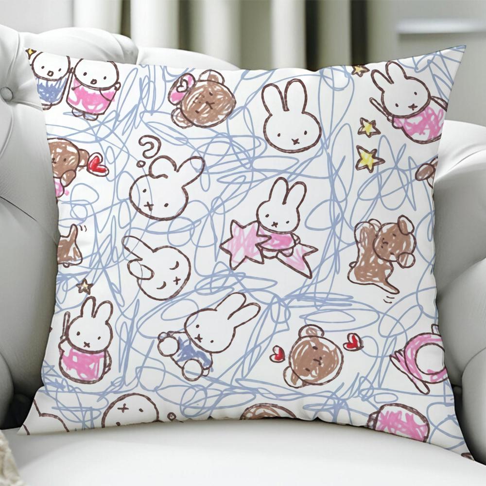 Animation Cute M-Miffy-Es Cushion Cover Birthday Anniversary Gifts Double Sided Printed Zipper Cushion Cover Soft Skin Bedding