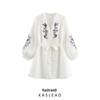 Spring 2025 Women's European & American Style Embroidered Chiffon Tie-Up Long Sleeve Dress