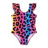 Fashion Kids Girls' Gradient Leopard Print One-Piece Swimsuit Ruffle Sleeve Bathing Suit
