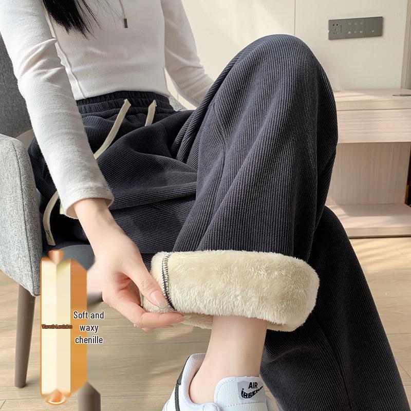 Chenille Lambswool High Waist Wide Leg Pants Women - Autumn/Winter Slimming Warm Straight Leg Pants