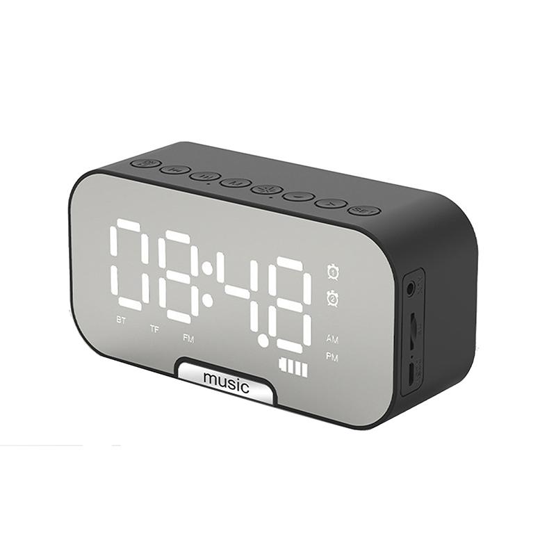 Digital Mirror Surface Alarm Clock With Bt Speaker Fm Radio Dual Alarms Electronic Desktop Clock Rechargeable Portable Player