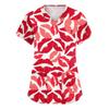 Women's Cute Bow Printed Work Clothes V-neck Double Layer Pockets Basic Short Sleeve Top Pullover