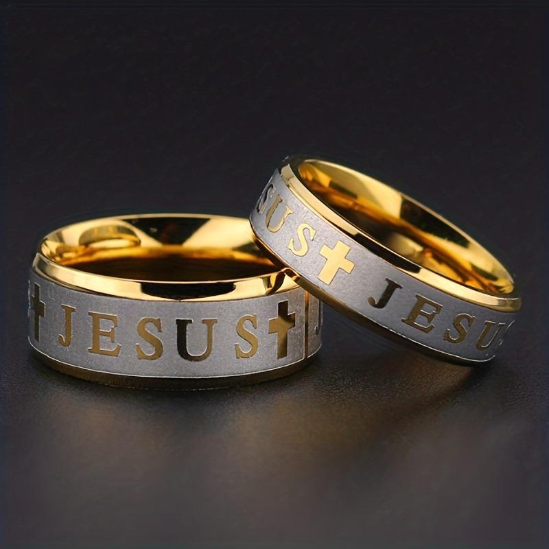 Anelli con Versetto Biblico Croce di Gesù in Acciaio Inossidabile alla Moda per Uomo Anello Religioso con Croce Cristiana Vintage Gioiello Amuleto