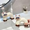 Portaspazzolino Gatto Carino Porta, Forma con Foro di Drenaggio, Porta Resistente alla Muffa Doppia Foro Organizzatore in Ceramica per Accessorio Bagno Resistente alla Muffa