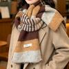 New color matching contrasting knitted striped wool scarf women's autumn and winter Korean version versatile thickened warm scarf