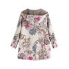 Women Fleece Lining Winter Hooded Coat Floral Leaf Print Long Sleeve