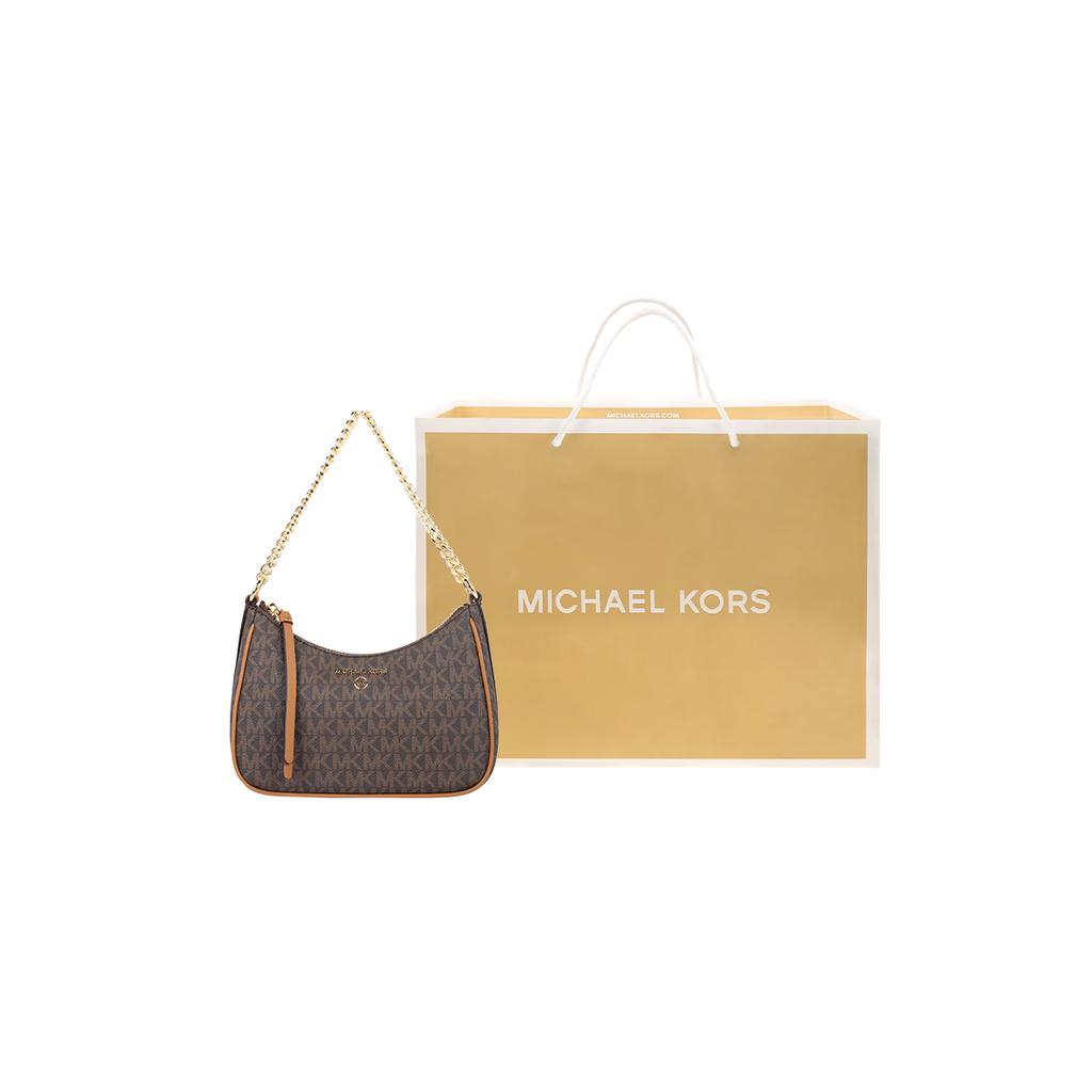 Michael Kors MK Jet Set Charm Monogram Kovový řetěz Plátěná taška přes rameno Dámská taška přes rameno Tmavě hnědá 32H1GT9C1B-BRN-ACORN