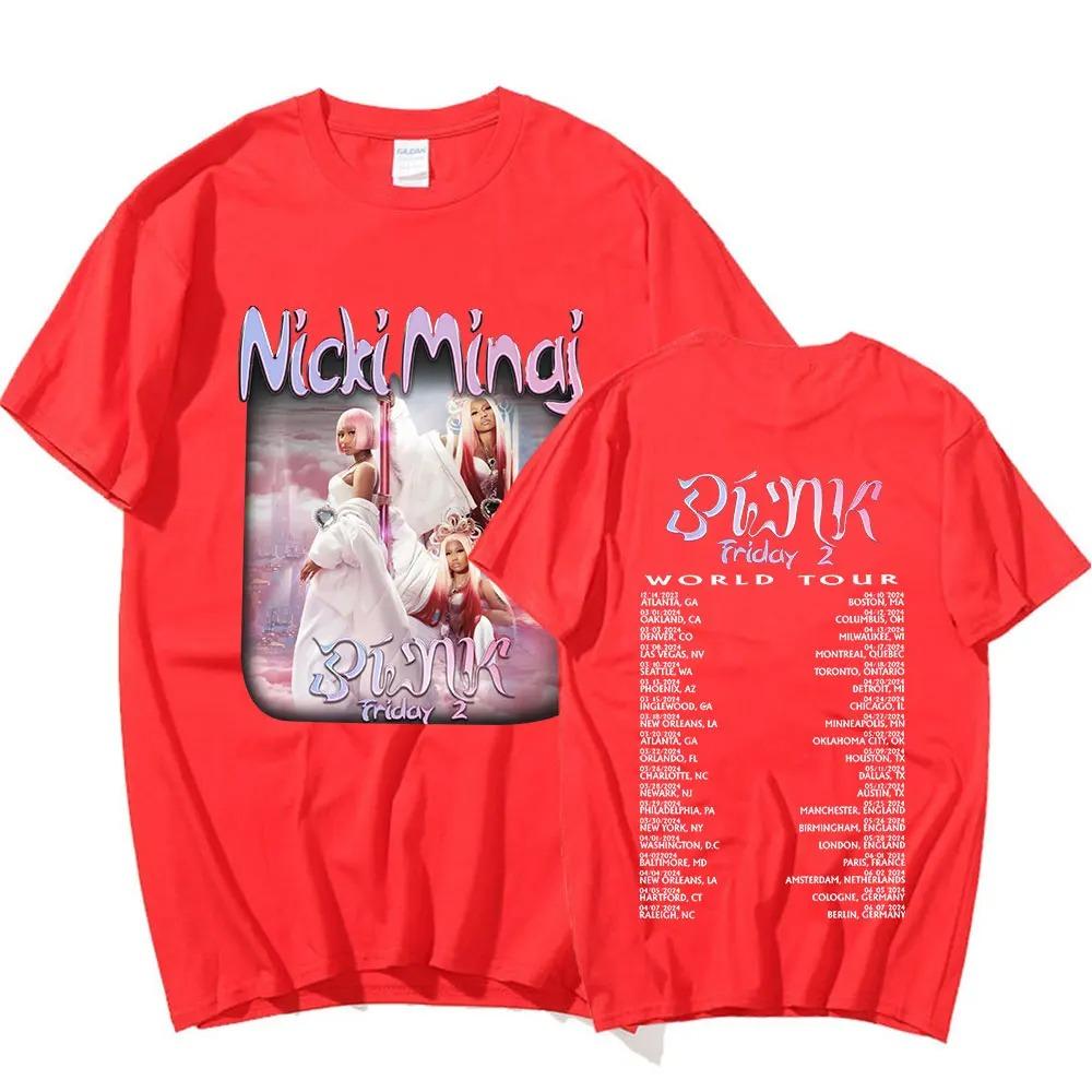 Nicki Minaj Pink Friday 2 World Tour T-shirt Unisex Moda Damska Hip Hop Krótki Rękaw Oversize T-shirty 100% Bawełna Przytulne T-shirty