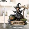 2D Flat Halloween Witch Pumpkin Acrylic Decoration - with Welcome Logo, Vintage Tabletop Ornament with Base, Perfect Halloween Gift